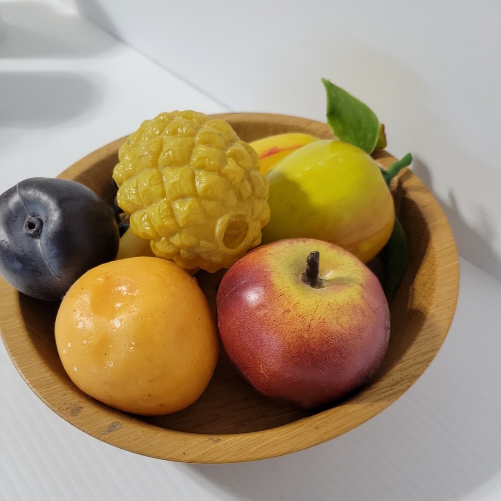 Vintage wood Bowl‎ With Faux Plastic Fruit Farmhouse Decor - Picture 3 of 4